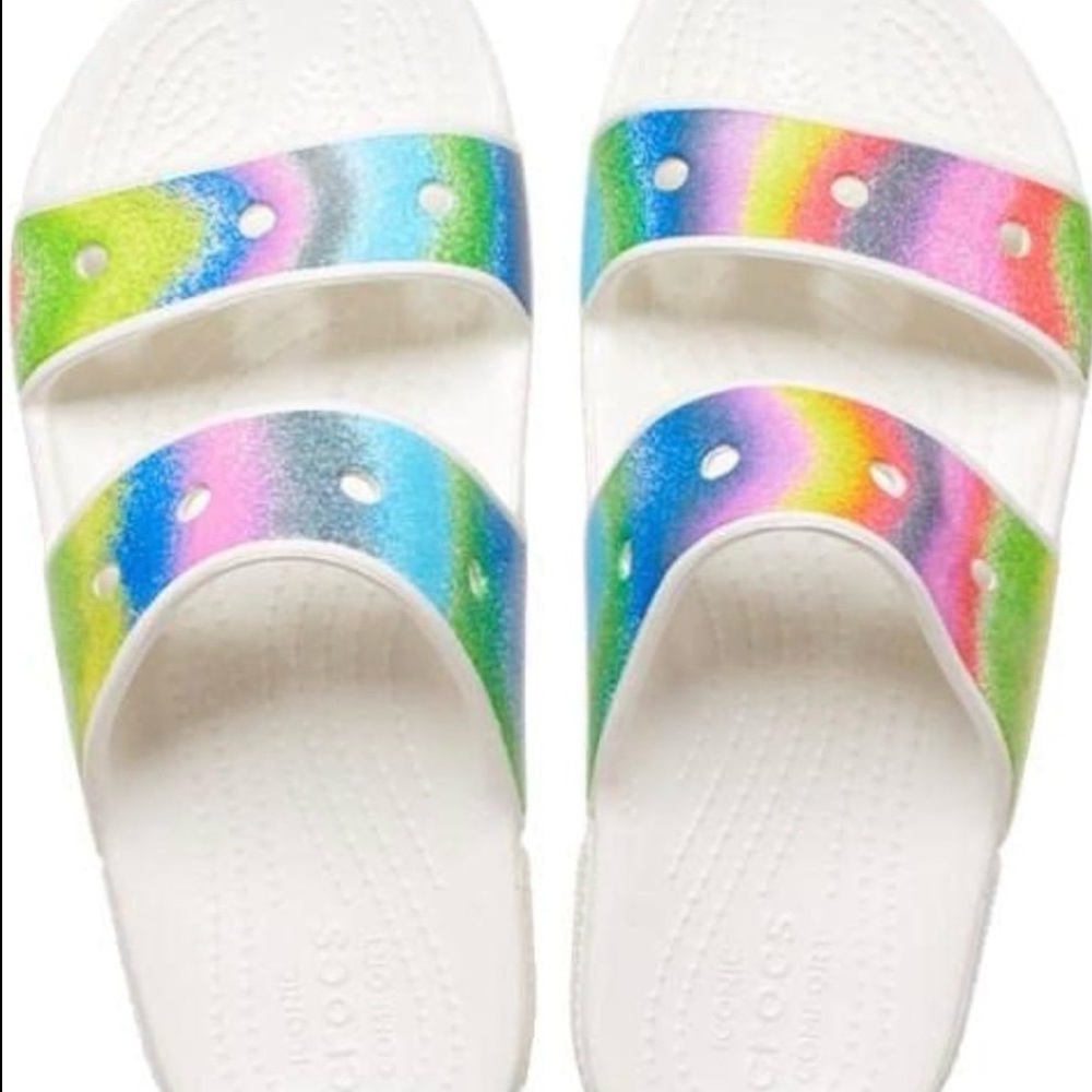 Crocs Classic Tie Dye White/SprayTwo-Strap Sandals Men 12 Women 14 NEW